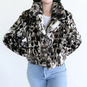 Band Of The Free Cream And Brown Animal Print Fake Fur Mob Wife Cropped Jacket S